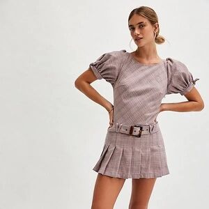 Free People Puff Sleeve Sevi Plaid Mini Dress Size Large